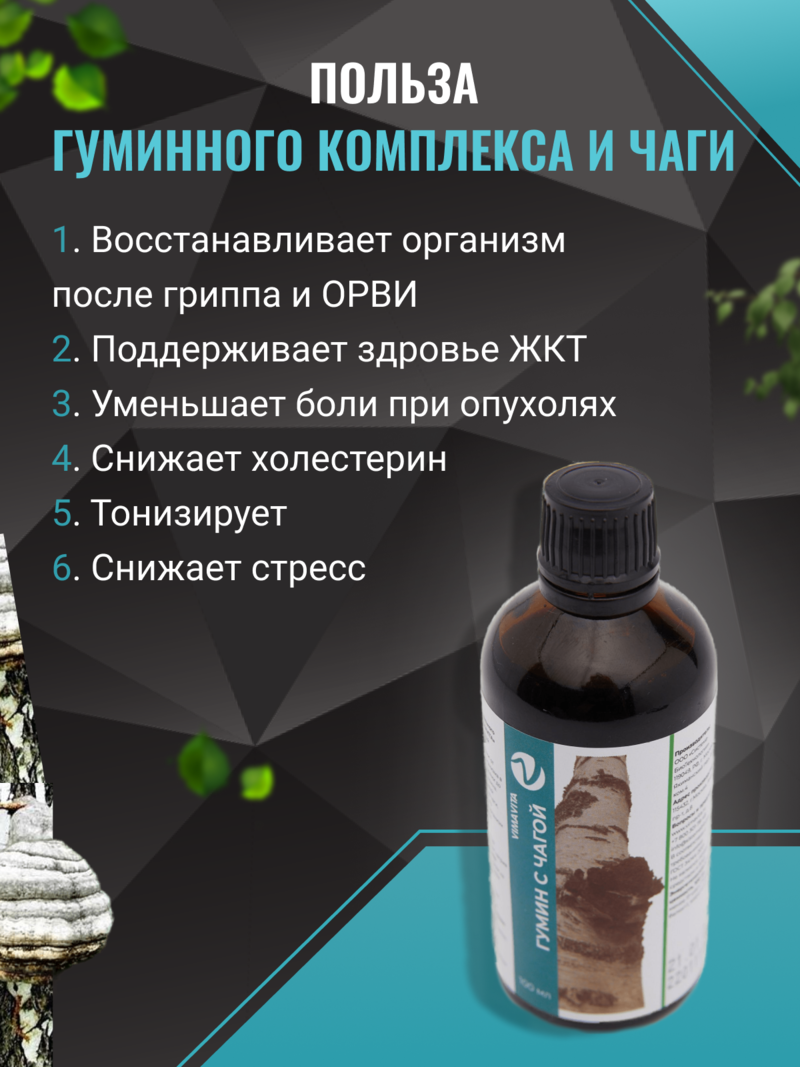 Внешний вид Концентрат для функционального напитка «Гумин с чагой VIMAVITA» от ВимаВиты