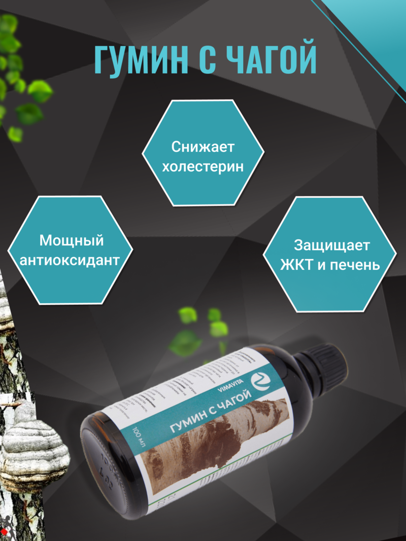 Внешний вид Концентрат для функционального напитка «Гумин с чагой VIMAVITA» от ВимаВиты